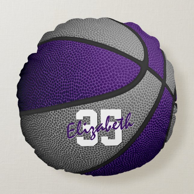 Coussins Ronds équipe violet gris couleurs filles garçons basket- (Devant)