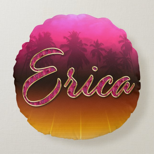 Coussins Ronds Erica Prénom Golden Pink Oreillers (Devant)