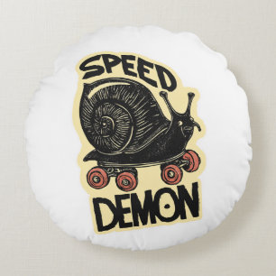 Coussins Ronds Escargot drôle sur skateboard – Démon de la vitess
