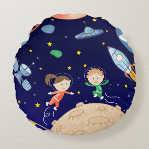 Coussins Ronds Espace enfants lune atterrissage spatial satellite