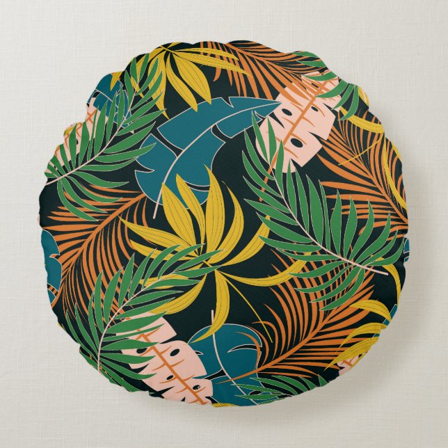 Coussins Ronds Été Tropical Plante brillant Motif (Devant)