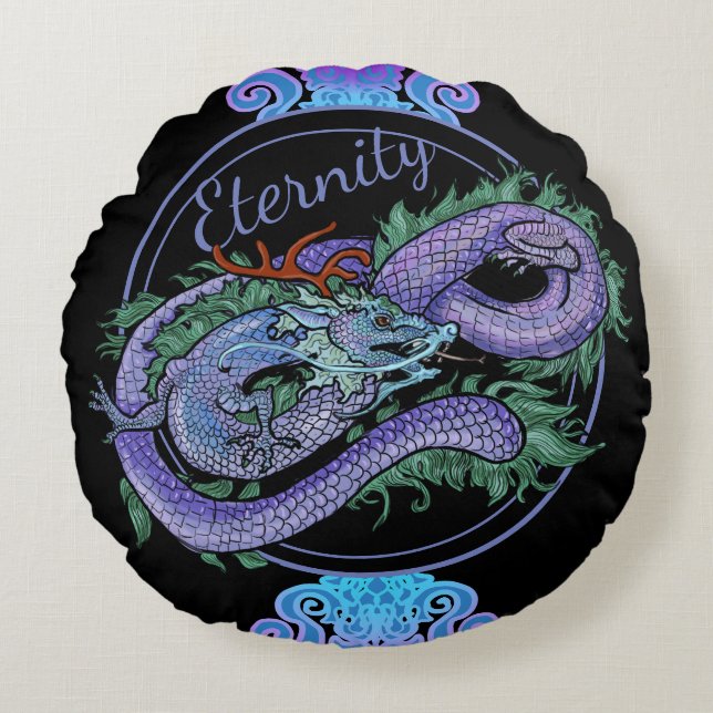 Coussins Ronds Eternité du dragon oriental (Devant)