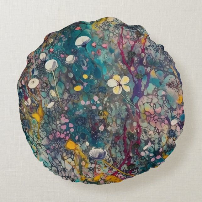 Coussins Ronds Ethereal Fleur sauvage Dreams Design d'art Abstrai (Dos)