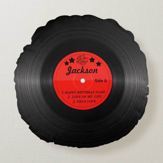 Coussins Ronds Étiquette personnalisé Red Vinyl Record (Devant)