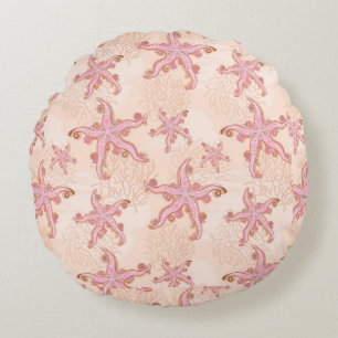 Coussins Ronds Étoiles de mer et motif pastel rose corail