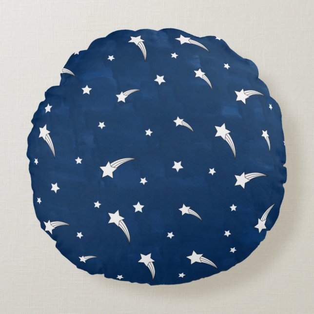 Coussins Ronds Étoiles Filantes Aquarelle Bleu Marine (Devant)