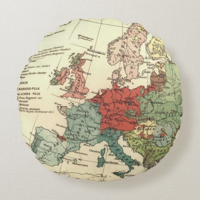Coussins Ronds Europe Carte Pays Antique Mondiale (Devant)