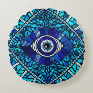 Coussins Ronds Evil Oeil Amulet Mosaic Art