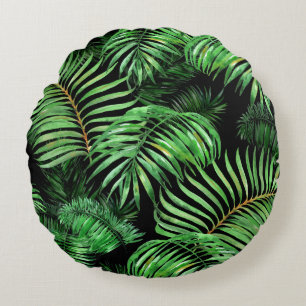 Coussins Ronds Exotique tropicale, aquarelle motif de palmier.