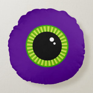 Coussins Ronds Eyeball drôle de Monstre vert et pourpre