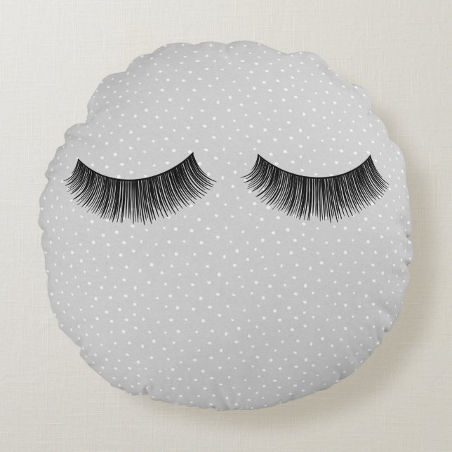 Coussins Ronds Eyelashes Noirs Sur Pois Gris (Devant)