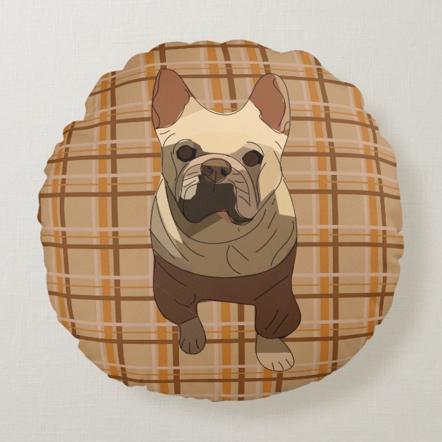 Coussins Ronds Fall Plaid French Bulldog (Devant)