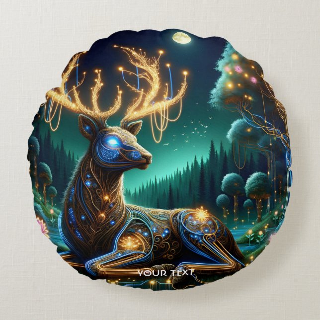 Coussins Ronds Fantasy Cute Cyber Stag Forest (Devant)