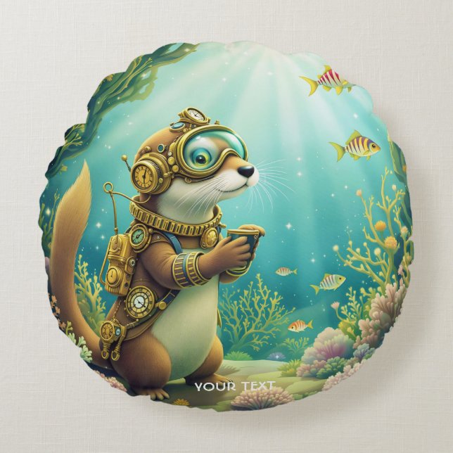 Coussins Ronds Fantasy Cute Otter Steampunk Suit (Devant)