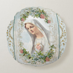 Coussins Ronds Fatima Bienheureuse Vierge Marie Florale Catholiqu
