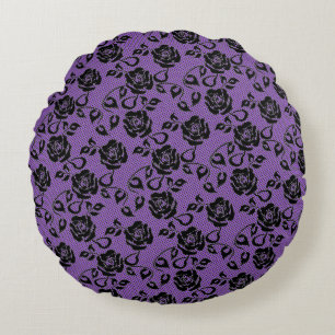 Coussins Ronds Faux Black Lace Rose Poisson Purple Oreiller rond