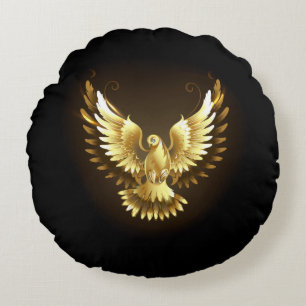 Coussins Ronds Faux Gold Foil Peace Dove en noir