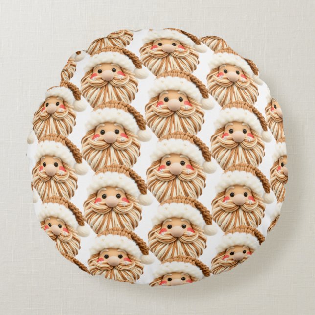 Coussins Ronds Faux yarn notch-hook Santa face Christmas (Devant)