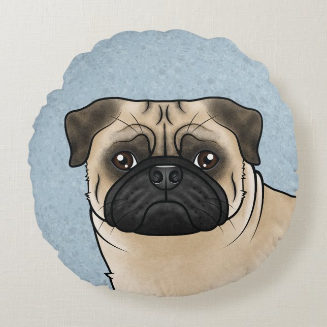 Coussins Ronds Fawn Carlin Chien mignonne Cartoon Chien Gros plan (Devant)