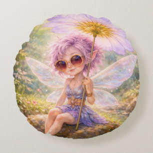 Coussins Ronds Fée Fantaisiste avec Pissenlit – Pastels de Rêve
