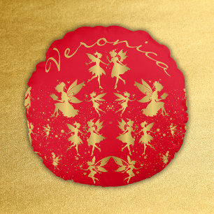 Coussins Ronds Fées d'or avec poussière de pixie sur Monogramme r