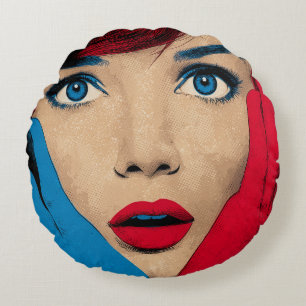 Coussins Ronds Femme surprise en Pop Art