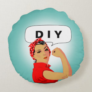 Coussins Ronds Femme Vintage et texte do-it-yourself sur Turquois