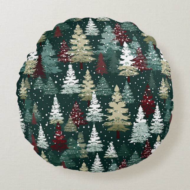 Coussins Ronds Festif Arbres de Noël Vacances hivernales de neige (Devant)