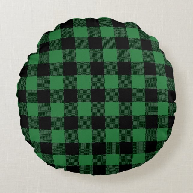 Coussins Ronds Festif Green Plaid Motif Holiday (Devant)