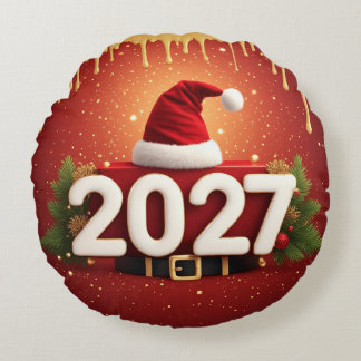 Coussins Ronds Festive 2027 New Year Design | Red Gold Christmas 