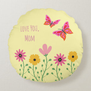 Coussins Ronds Fête des mères, Je t'aime maman, Motif de fleurs