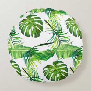 Coussins Ronds Feuille Coussin-Tropical de jet rond