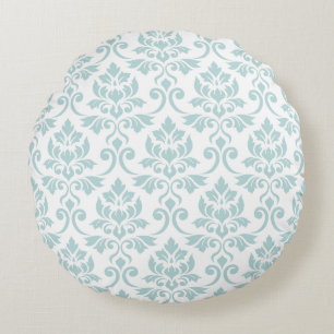 Coussins Ronds Feuille Damask Grand Motif Canard Oeuf Bleu sur bl