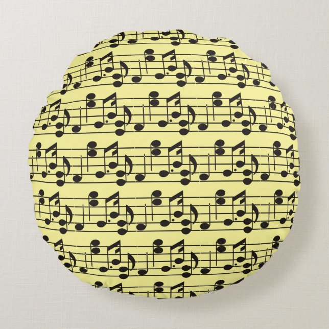 Coussins Ronds Feuille de musique Motif jaune (Devant)