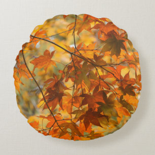Coussins Ronds Feuilles d'automne Citrouille Orange Coton