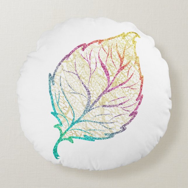 Coussins Ronds Feuilles d'automne élégant rose pastel turquoise o (Devant)