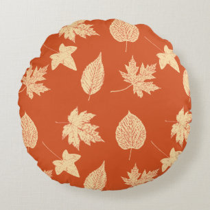 Coussins Ronds Feuilles d'automne - orange mandarine