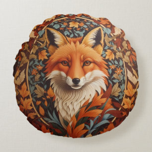 Coussins Ronds Feuilles d'automne saisonnière Renard rouge Visage