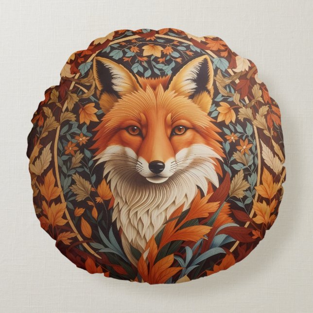 Coussins Ronds Feuilles d'automne saisonnière Renard rouge Visage (Devant)
