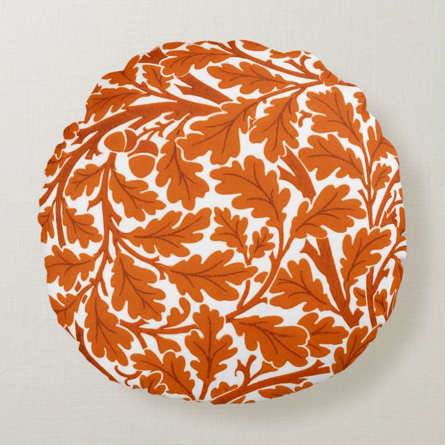 Coussins Ronds Feuilles de chêne William Morris, rouille orange e (Devant)