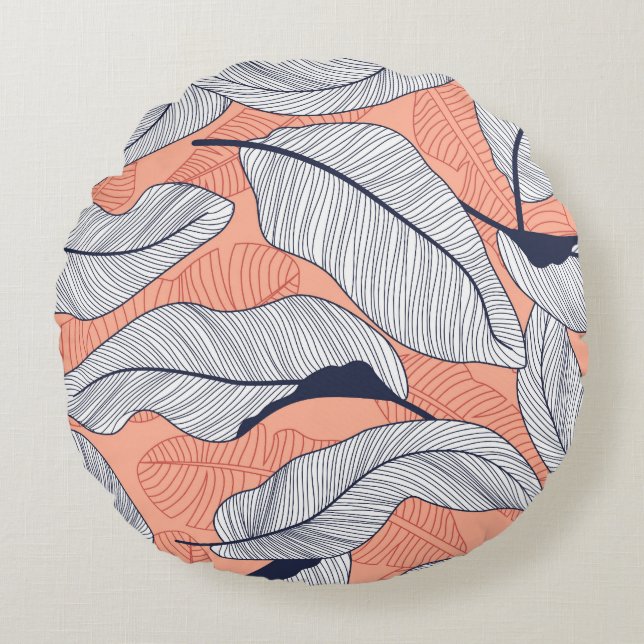 Coussins Ronds Feuilles de la Jungle Motif Tropical sans couture (Devant)