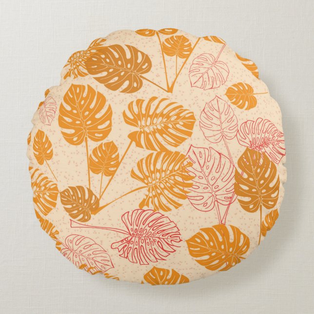 Coussins Ronds Feuilles de monastères tropicaux. dessin silhouett (Devant)