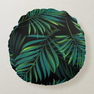 Coussins Ronds Feuilles de palmiers tropicaux verts. Graphique mo