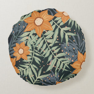 Coussins Ronds Feuilles floraux tropicaux personnalisés