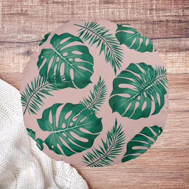 Coussins Ronds Feuilles Pink & Green Palm sans couture Motif (Créateur téléchargé)
