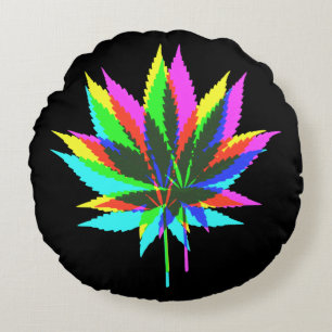 Coussins Ronds Feuilles Plantes sauvages - couleur néon + vos idé