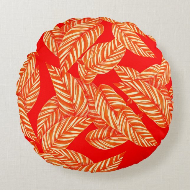 Coussins Ronds Feuilles rouges (Devant)