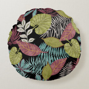 Coussins Ronds Feuilles sombres tropicaux : Motif textile