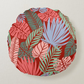 Coussins Ronds Feuilles Tropicaux Doodle : Tiré À La Main Noire