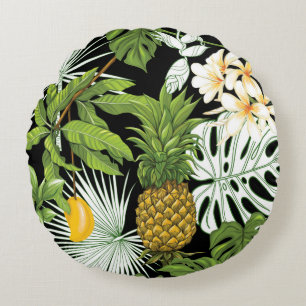 Coussins Ronds Feuilles tropicaux et fruits sans couture motif